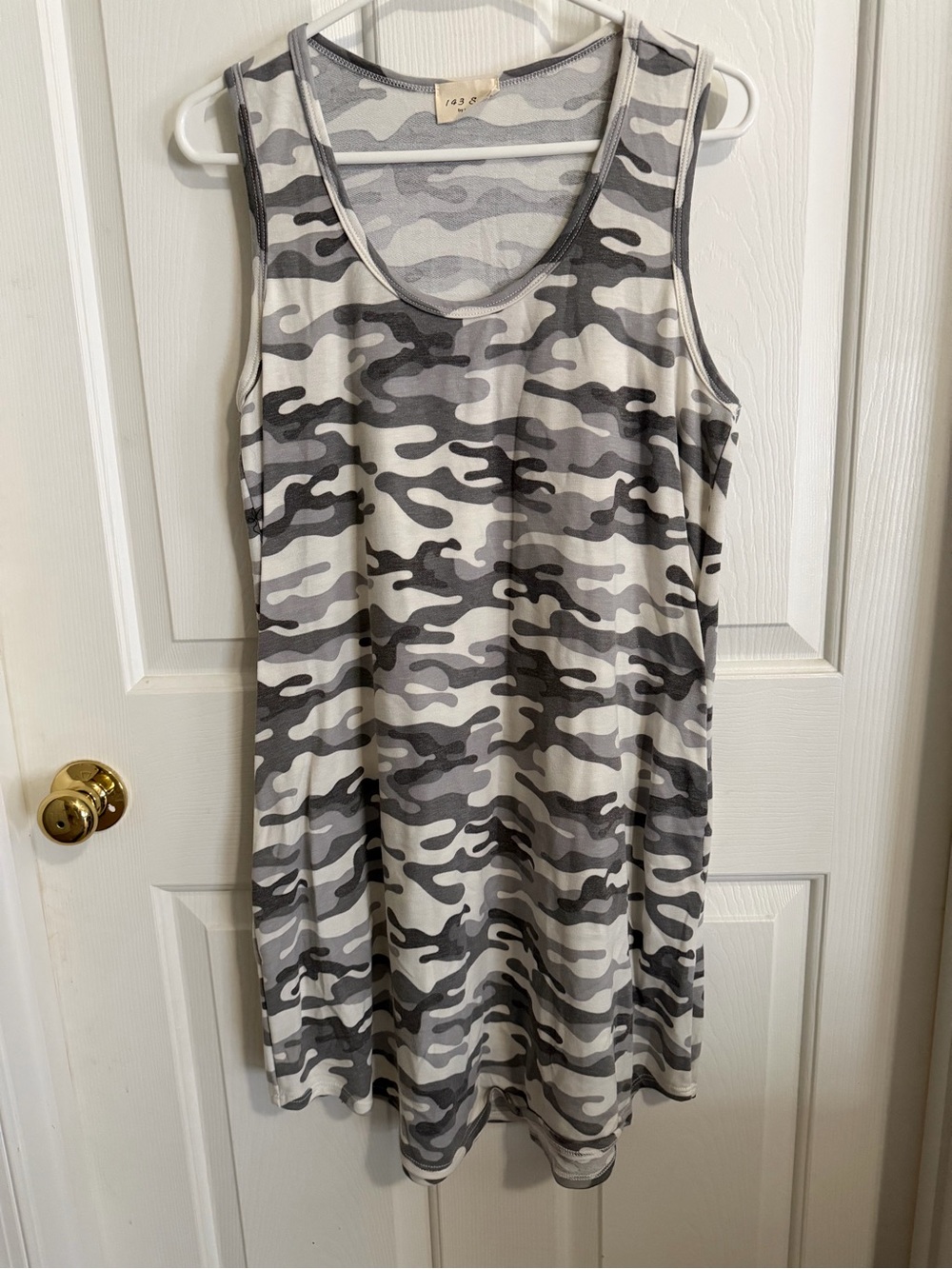 1.4.3. Story by Line Up Gray & White Camo Tank Mini Dress